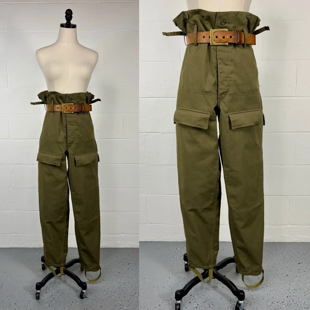 Vintage 80s Czech Army M85 Combat Cargo Pants Khaki Cotton Double Knee XL 40x32